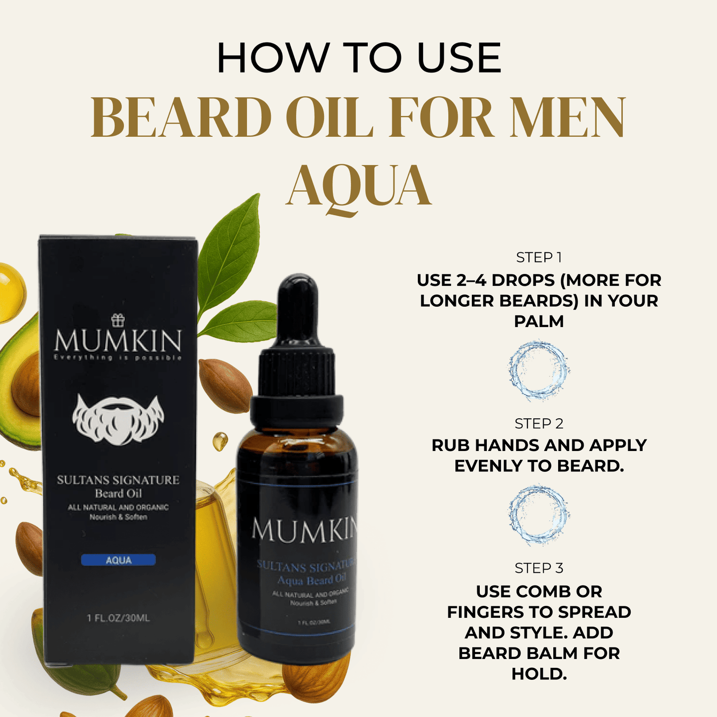 Best Beard Oil for Men AQUA | MUMKIN