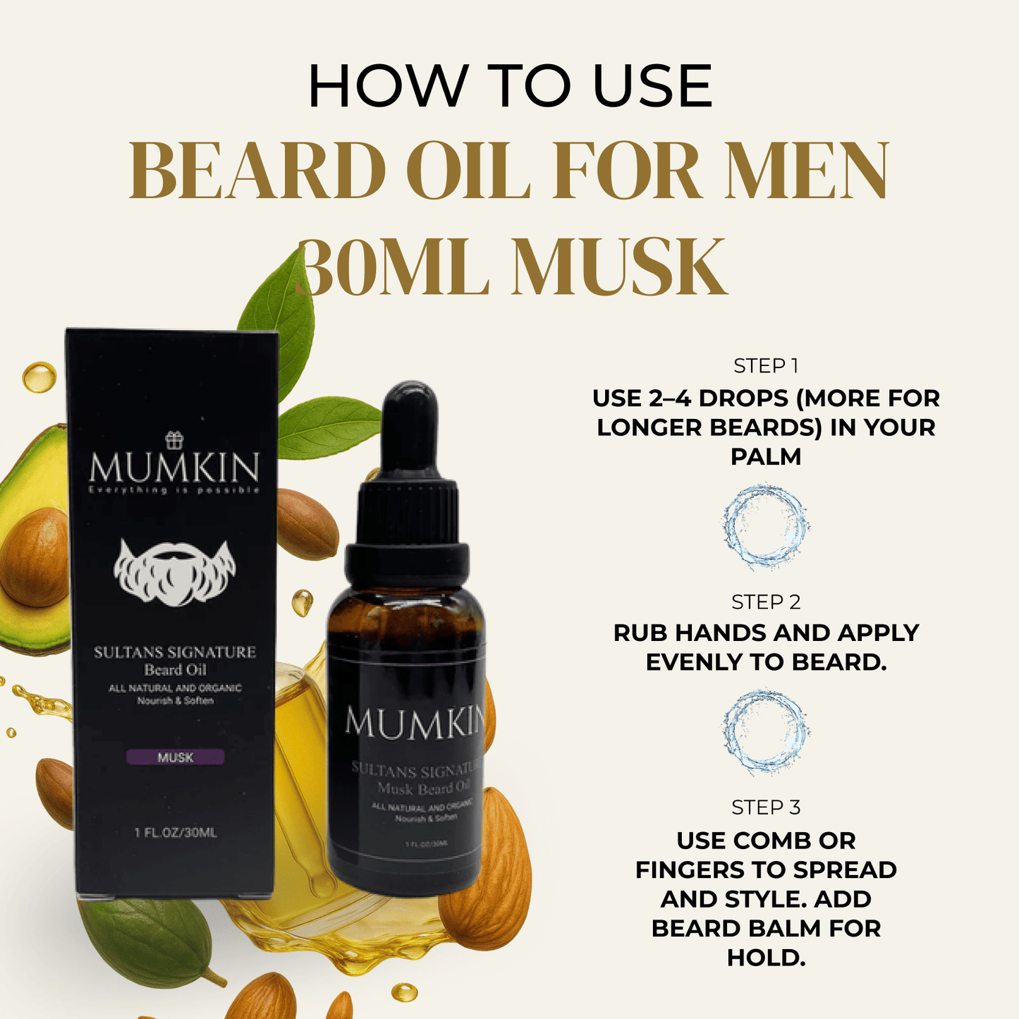 Best Beard Oil for Men 30ml MUSK | MUMKIN