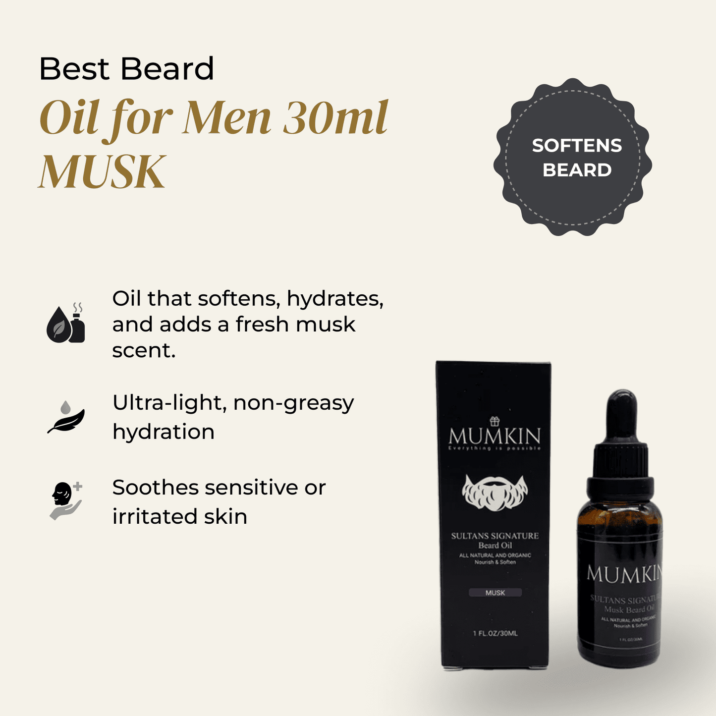 Best Beard Oil for Men 30ml MUSK | MUMKIN