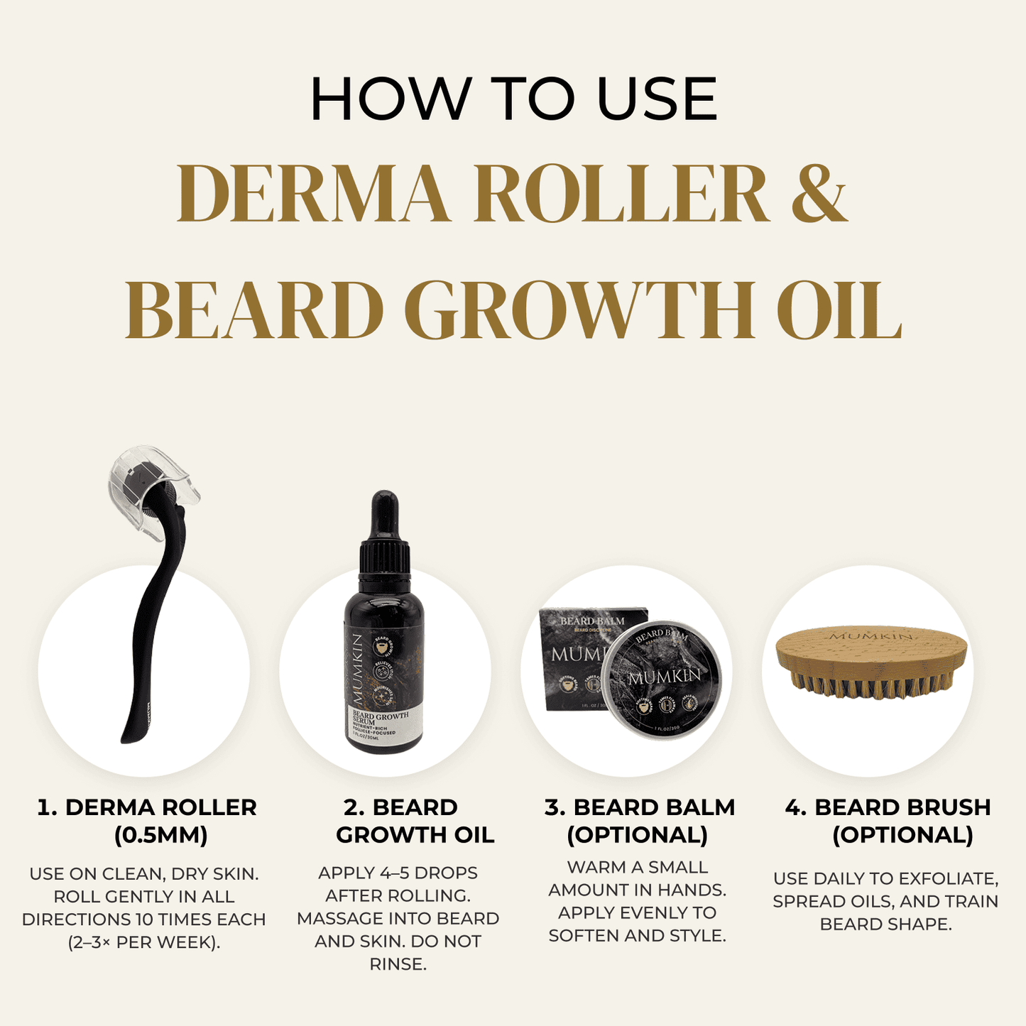 MUMKIN Beard Growth Kit with 0.5mm Titanium Derma Roller & Beard Growth Oil