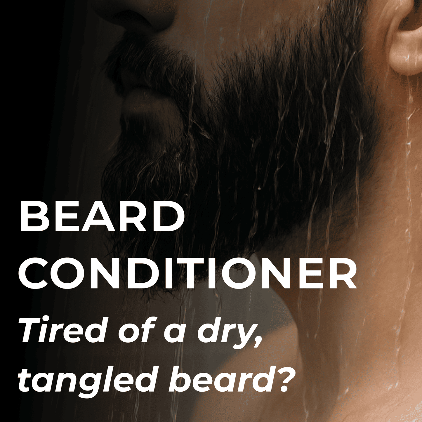 Mumkin Beard Conditioner for men deeply moisturizing formula that softens dry, tangled beard hair. Promotes smooth, manageable, and healthy-looking facial hair. Text on image reads “Tired of a dry, tangled beard?