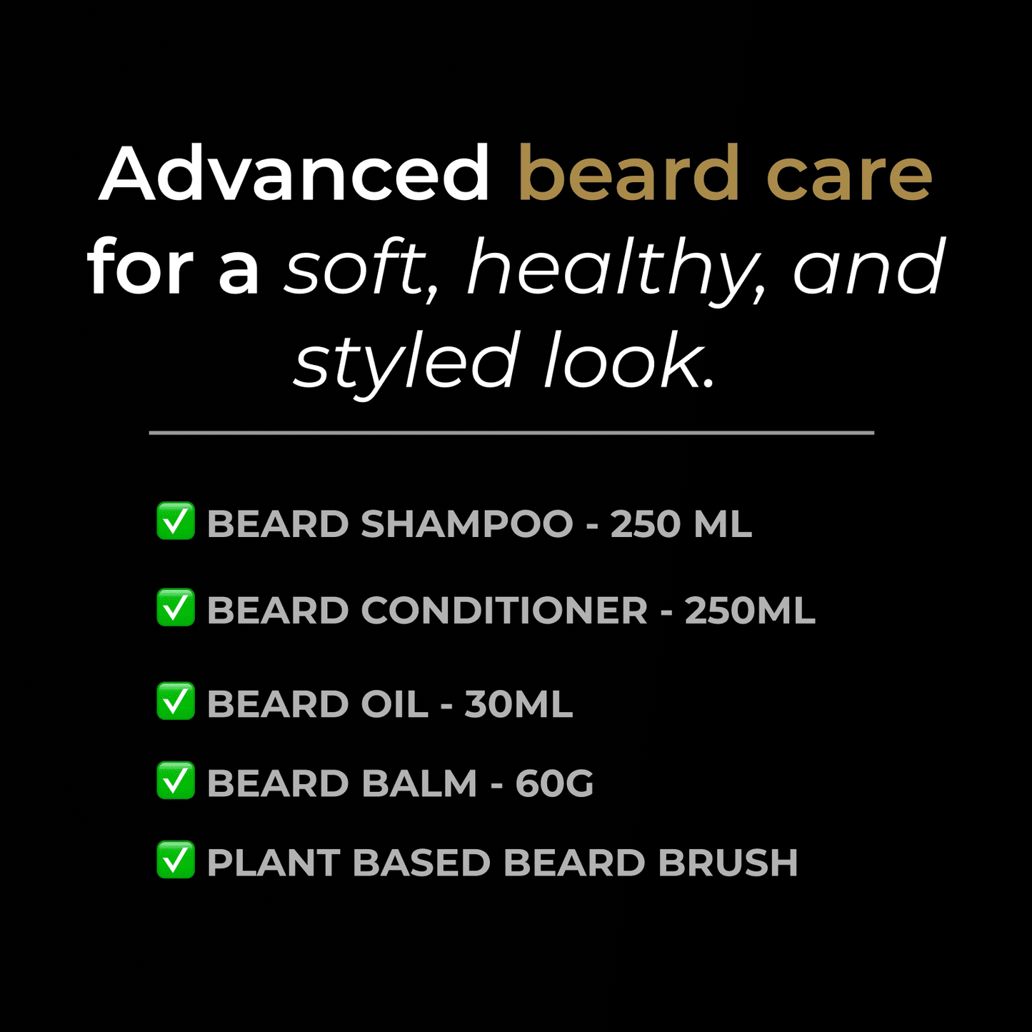 Mumkin Advanced Beard Care Kit complete beard grooming set with shampoo, conditioner, oil, balm, and plant-based brush for a soft, healthy, and stylish beard. Ideal for men seeking deep hydration, nourishment, and daily beard maintenance.