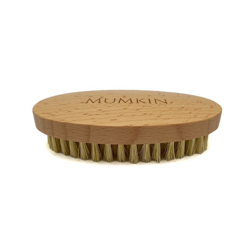 Mumkin Vegan Beard Brush - natural beech wood handle with 100% sisal plant fiber bristles for gentle beard detangling, exfoliation, and shaping. Eco-friendly men’s grooming brush.