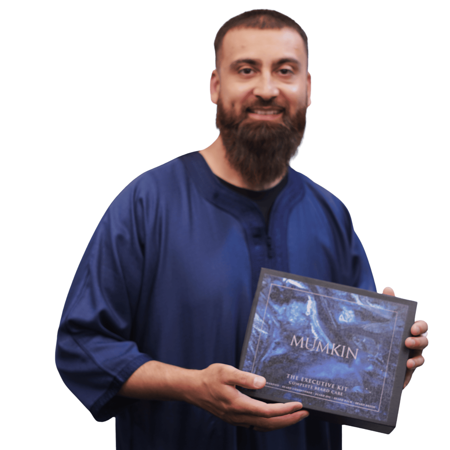 Model holding The Ulltimate Beard Kit 