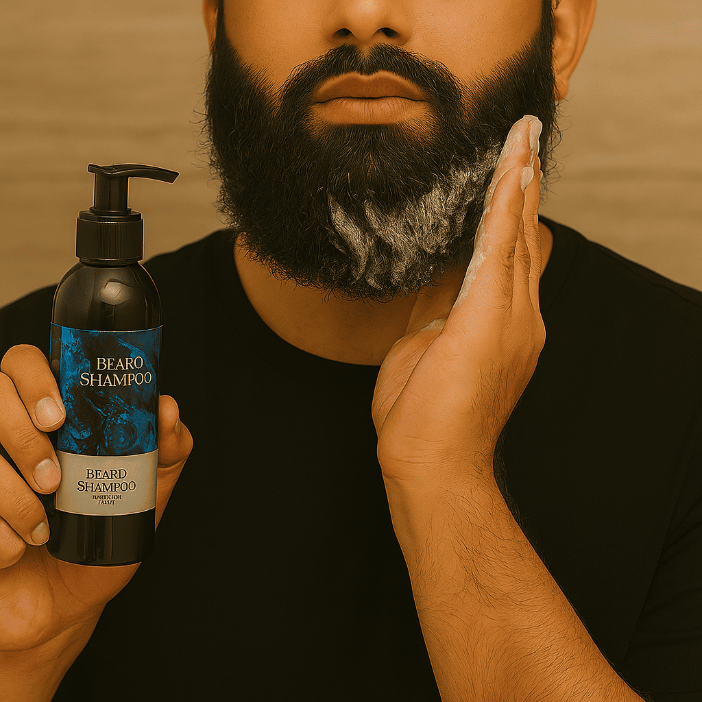 Step 1 on how to use our ultimate beard kit: Beard Shampoo to clean your beard!