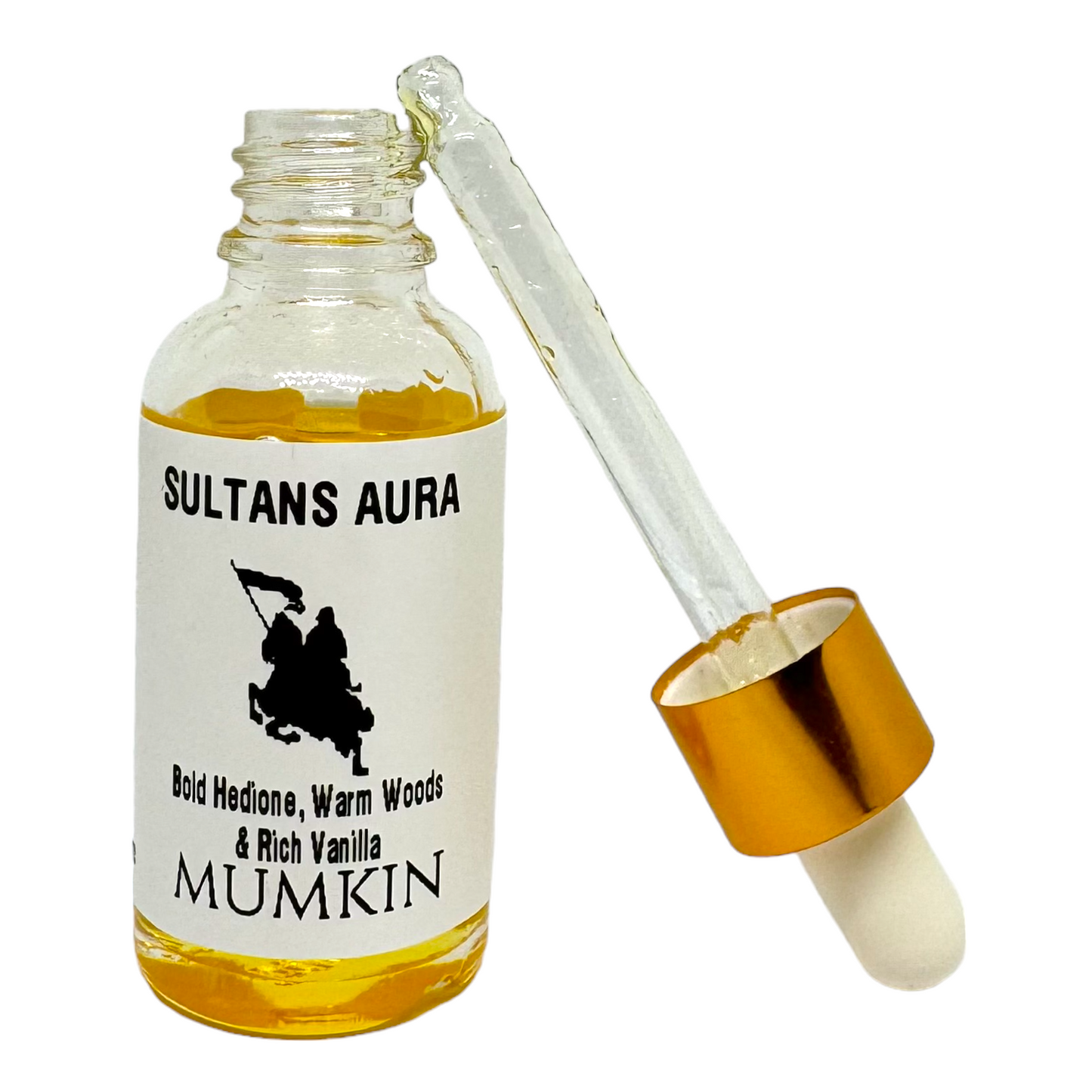 "Sultan's Aura" by MUMKIN is a luxurious fragrance oil with Bold Hedione for a rich aroma, Warm Woods for hair growth, and Rich Vanilla for nourishment. Elevate your scent with royalty!